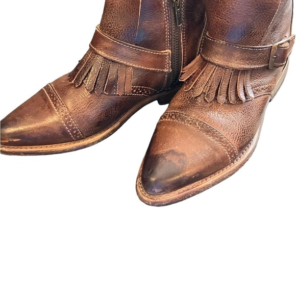 Bed StuTanned Leather Dipper Ankle Boot Bootie Rust Fringe Buckle Harness 6 - Picture 6 of 10